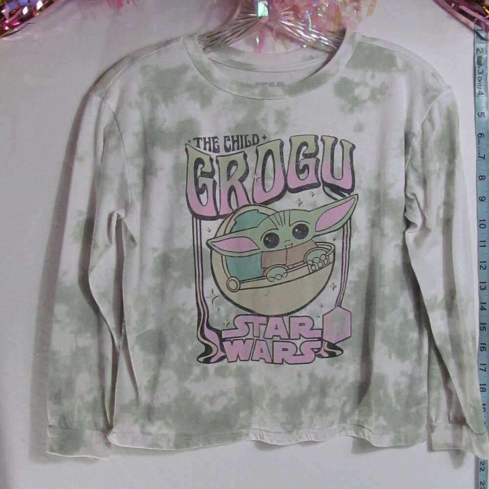 *2/$10*baby yoda long sleeve tee green tye die sz kids XL GUC - Picture 1 of 3